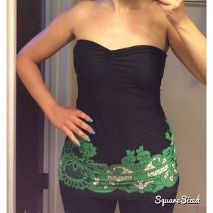 Black tube top with green floral design